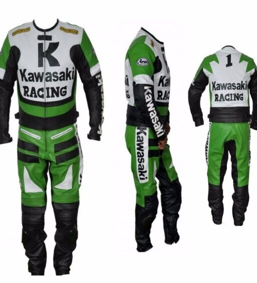 Kawasaki Green Leather Motorcycle Racing Biker Suit