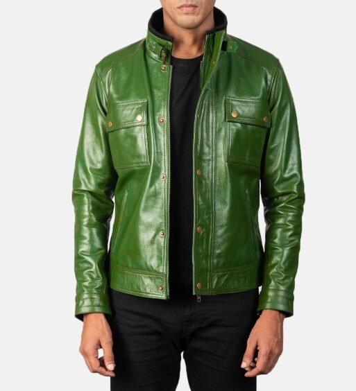 Men's Green Distressed Genuine Leather Jacket