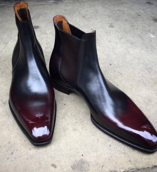 Handmade Burgundy Patina Leather Chelsea Boots