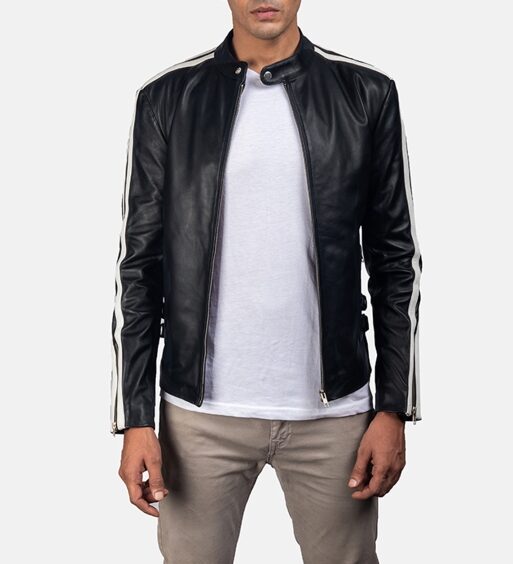 Men's Black Genuine Leather Zipper Jacket