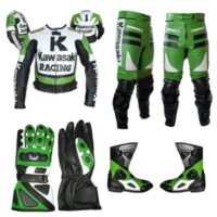 Kawasaki Green & White Biker Racing Motorcycle Suit