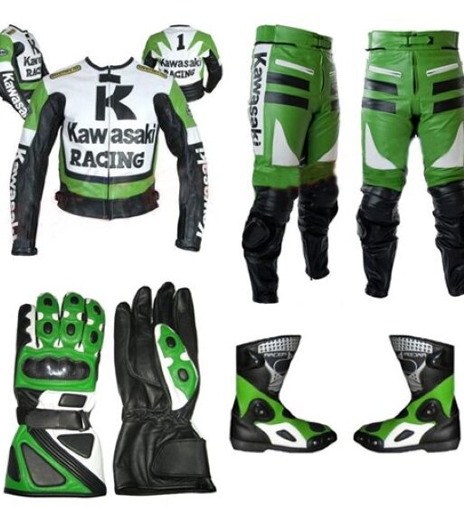 Kawasaki Green & White Biker Racing Motorcycle Suit