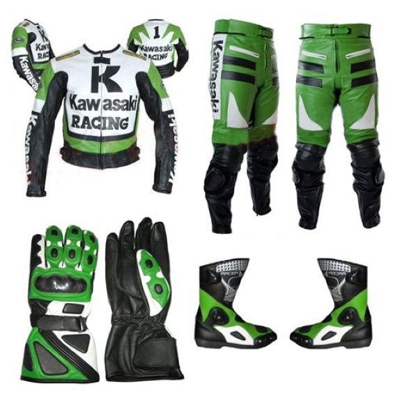 Kawasaki Green & White Biker Racing Motorcycle Suit