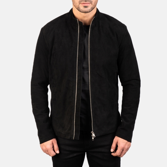 Charcoal Black Genuine Suede Leather Jacket