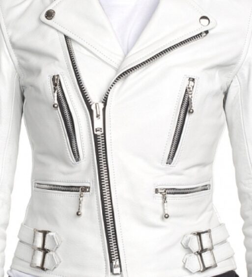 Women's White Side Zipper Belted Leather Jacket