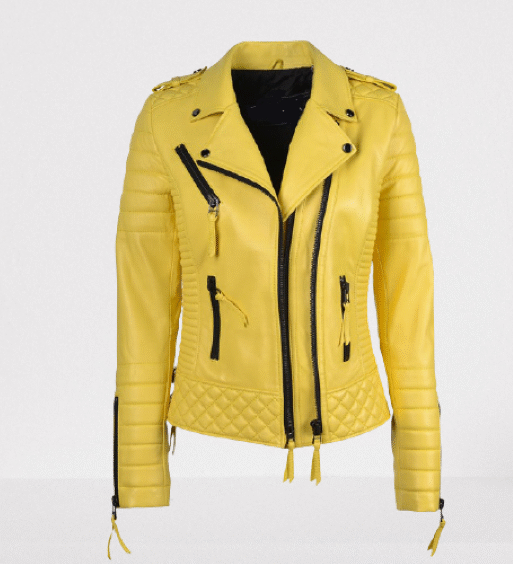 Men's Yellow Side Zipper Biker Leather Jacket