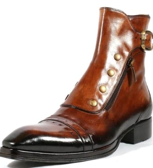 Men's Brown Patina Leather Ankle High Military Boots