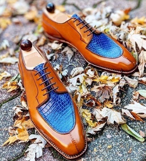Men's Brown & Blue Leather Luxury Oxford Shoes