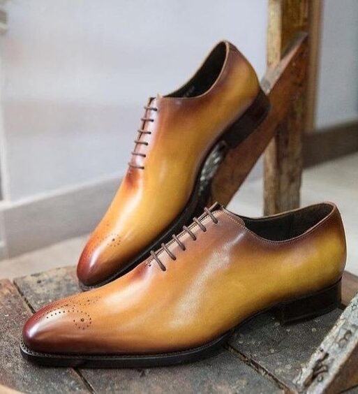 Men's Genuine Tan Leather Whole Cut Brogue Shoes