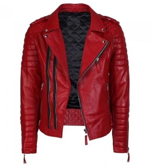 Men's Supreme Red Biker Fashion Leather Jacket