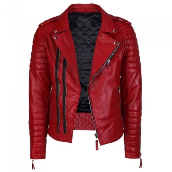 Men's Supreme Red Biker Fashion Leather Jacket