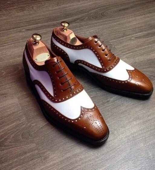 Men's Brown & White Leather Wingtip Spectator Shoes