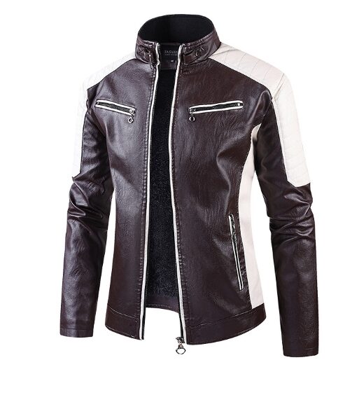Men's Brown & White Biker Leather Jacket
