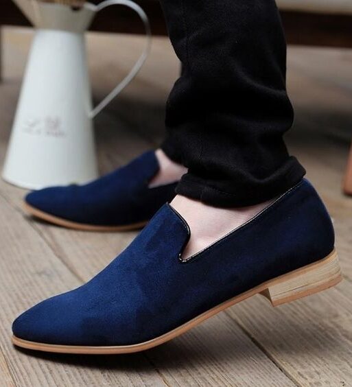 Handmade Men's Blue Suede Leather Moccasin Loafers