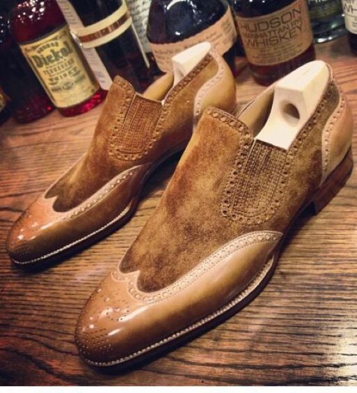 Men's Two Tone Brown Leather & Suede Shoes