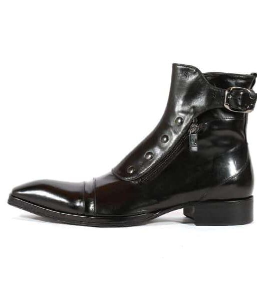 Men's Black Leather Ankle High Zipper Military Boots