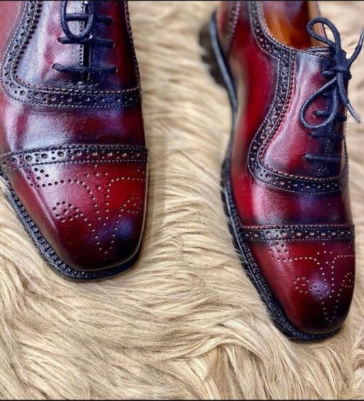 Men's Burgundy Patina Leather Oxford Shoes