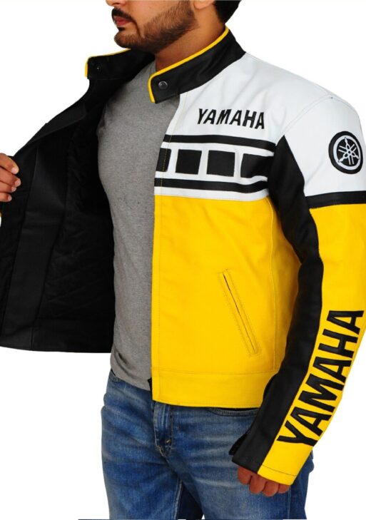 Yamaha Men's Yellow Biker Racing Leather Jacket