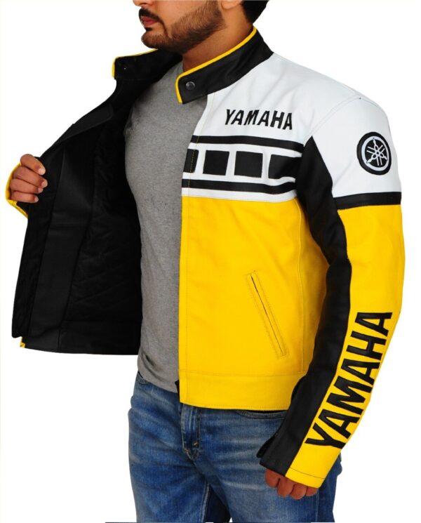 Yamaha Men's Yellow Biker Racing Leather Jacket - Image 1
