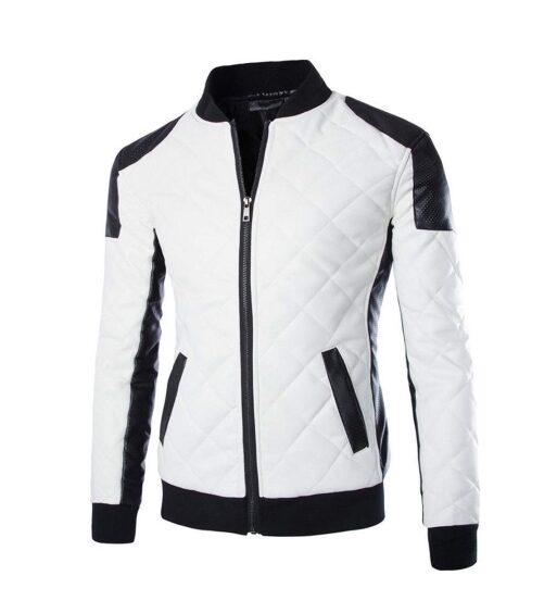 Black & White Quilted Style Genuine Leather Jacket
