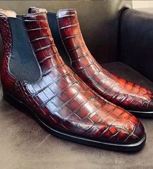 Handmade Brown Alligator Leather Chelsea Boots
