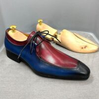 Men's Blue & Burgundy Hand Painted Leather Shoes - US 13/ UK 12.5/ EUR 46