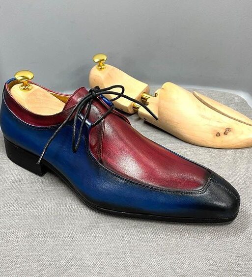 Men's Blue & Burgundy Hand Painted Leather Shoes
