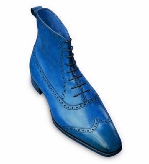 Men's Blue Leather Wingtip Oxford Dress Boots