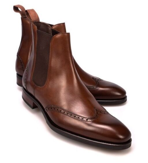 Men's Brown Leather Wingtip Chelsea Boots