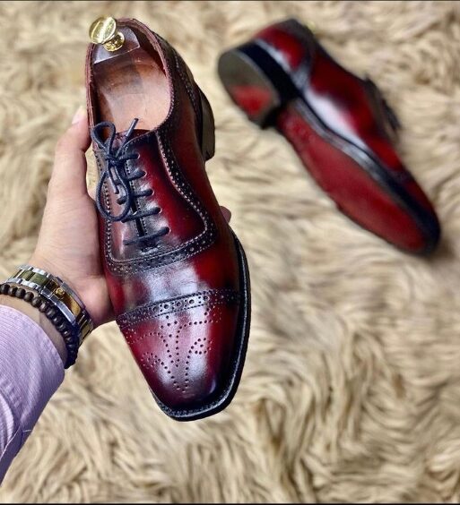Men's Burgundy Patina Leather Oxford Shoes