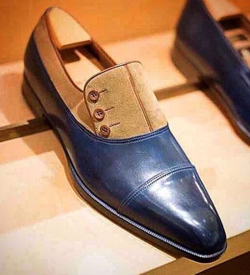 Men's Blue & Brown Suede Leather Button Shoes