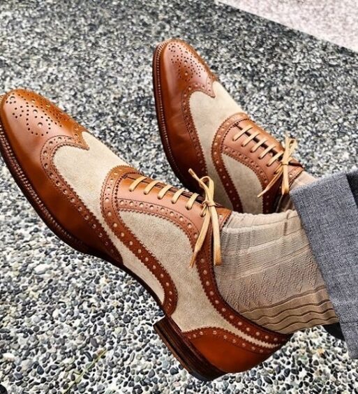 Men's Brown & Beige Suede Leather Wingtip Spectator Shoes