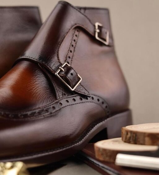 Men's Brown Patina Leather Double Monk Dress Boots