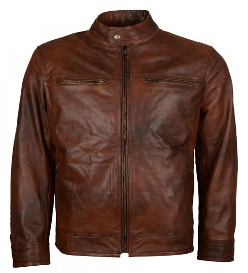 Men's Vintage Brown Leather Biker Jacket