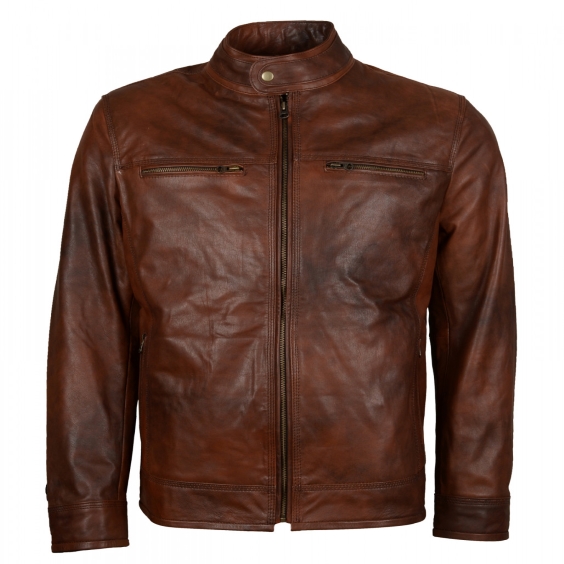 Men's Vintage Brown Leather Biker Jacket