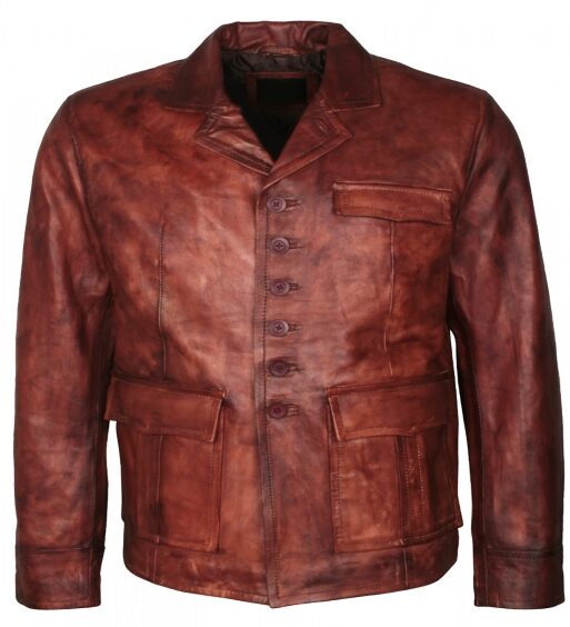 Vintage Brown Men's Waxed Leather Biker Coat