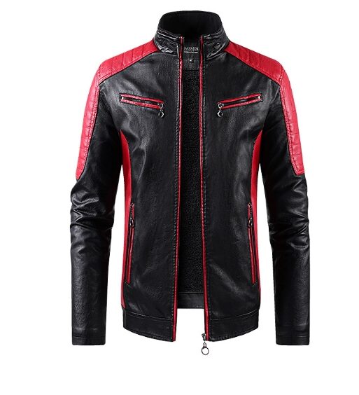 Men's Black & Red Biker Leather Jacket