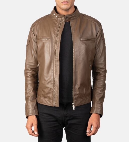 Men's Mocha Genuine Leather Biker Jacket
