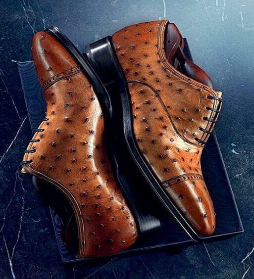 Men's Tan Ostrich Impression Leather Oxford Shoes
