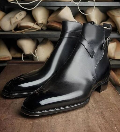 Handmade Men's Black Leather Ankle High Jodhpur Boots