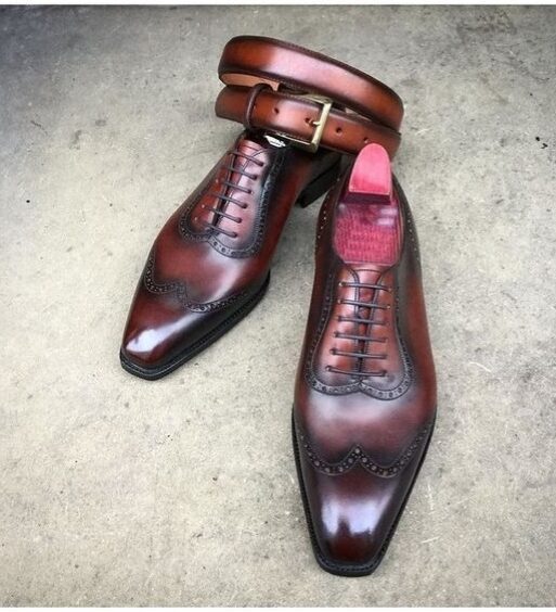 Men's Genuine Brown Leather Wingtip Oxford Shoes