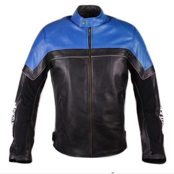 Men's Black & Blue Genuine Leather Biker Jacket