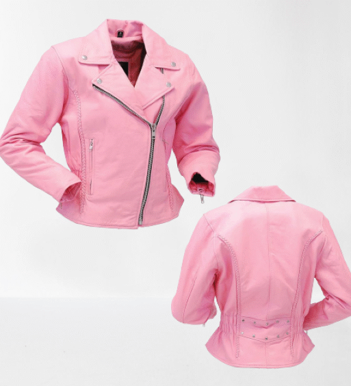 Women's Pink Slim Fit Biker Leather Jacket