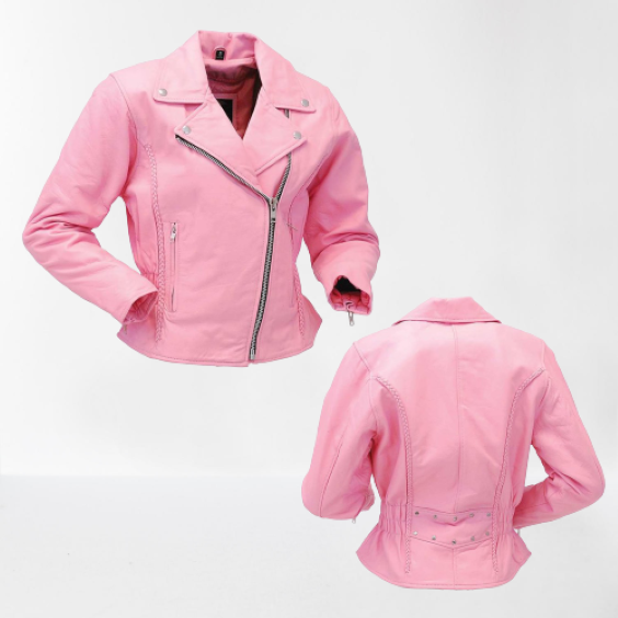 Women's Pink Slim Fit Biker Leather Jacket