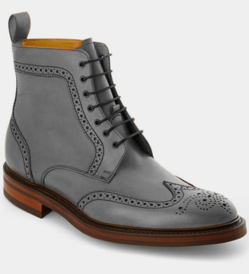 Handmade Men's Grey Wingtip Leather Boots
