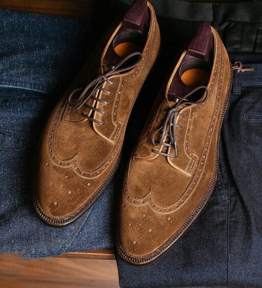Handmade Men's Brown Suede Leather Oxford Shoes