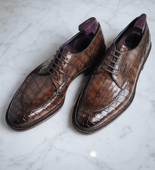 Handmade Men's Brown Alligator Leather Shoes