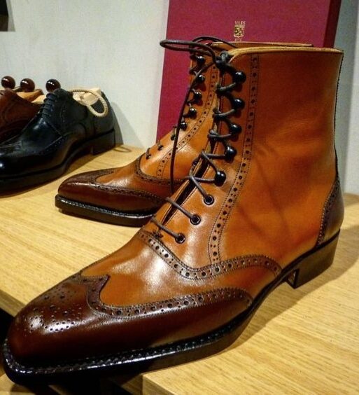 Men's Dual Tone Brown Leather Ankle High Wingtip Boots