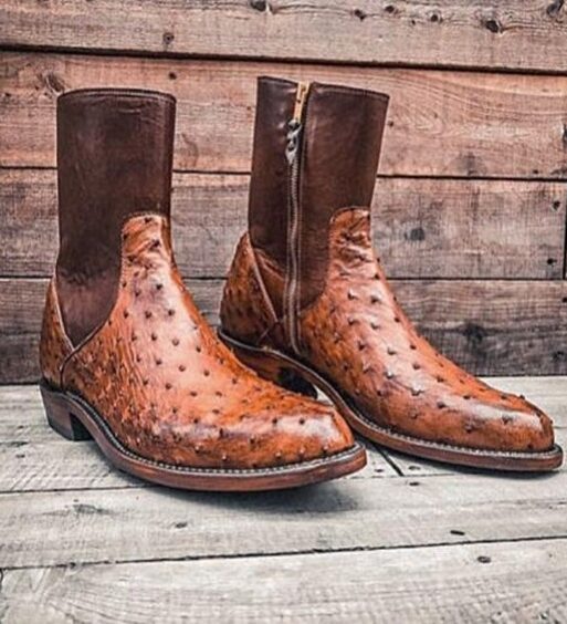 Handmade Men's Tan Brown Ostrich Leather Boots