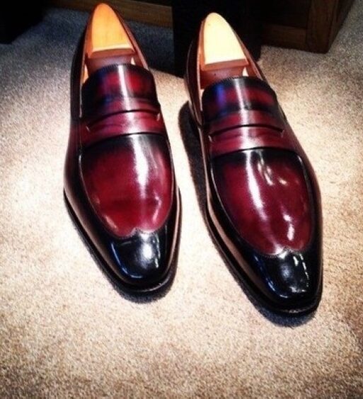 Men's Burgundy Patina Leather Penny Loafers